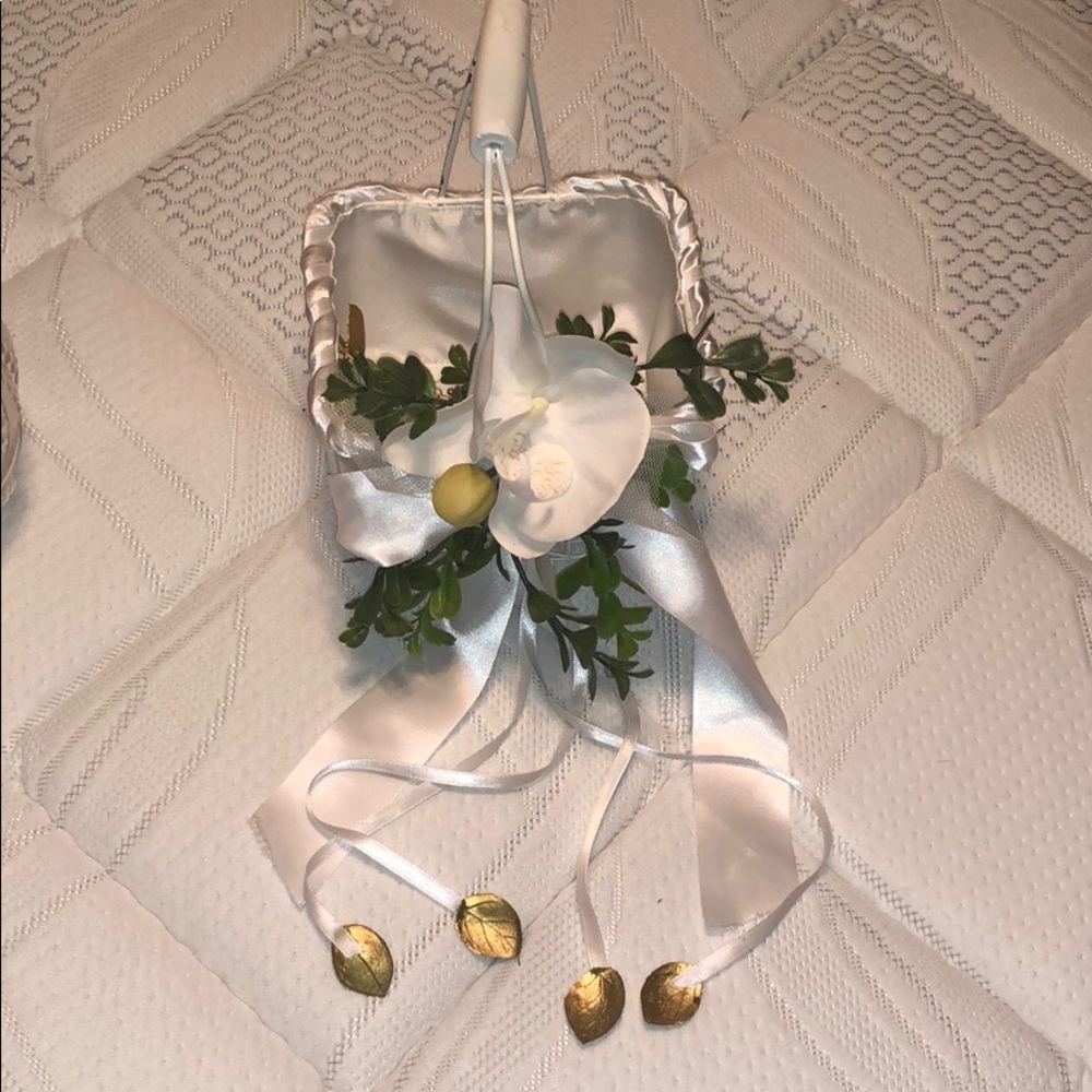 Hand made flower girl basket made the flowers